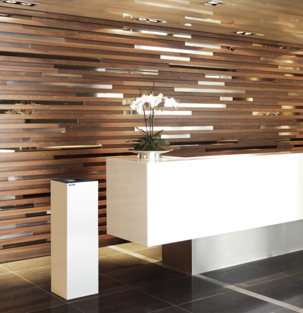 Alicante office bin sleek and stylish rectangular white bin next to modern reception desk