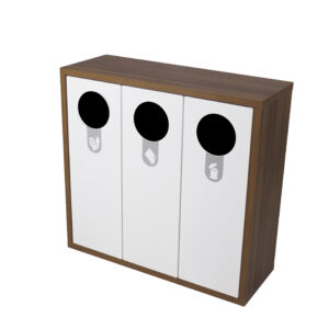 Helsinki Bin, interior rectangular bin unit with front 3 opening holes with dark wood trim