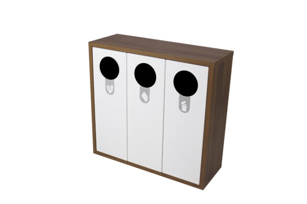 Helsinki Bin, interior rectangular bin unit with front 3 opening holes with dark wood trim